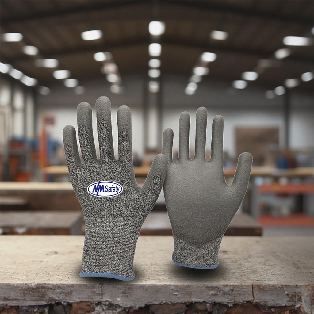 NMsafety HPPE ANSI Anti-Cut Level 5 Work Gloves PU Coated Nylon Custom Safety Gloves Construction EN388 Certified Touch Screen