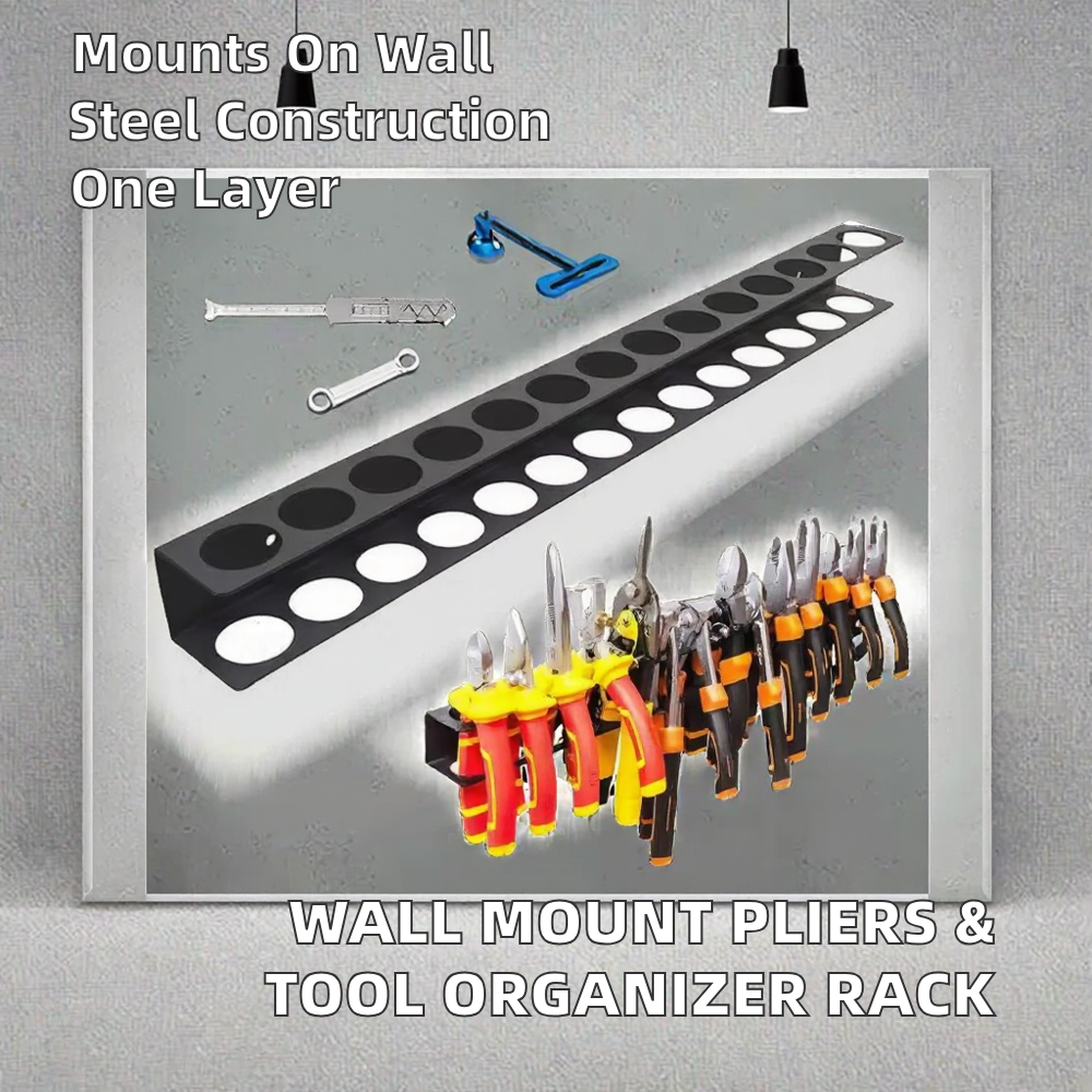 Stainless Steel Single Tier Wall Mounted Non-folding Sustainable Tropical Style Pliers and Hand Tool Organizer Rack