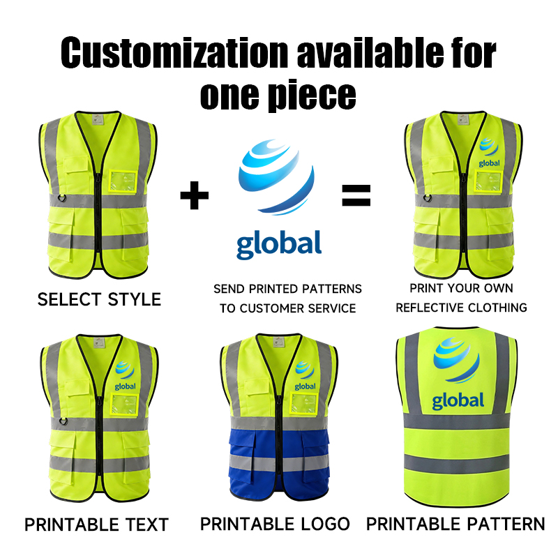 Factory Wholesale CE Class 2 Safety Vest With Pockets, Custom Logo High Visibility Reflective Zipper Workwear