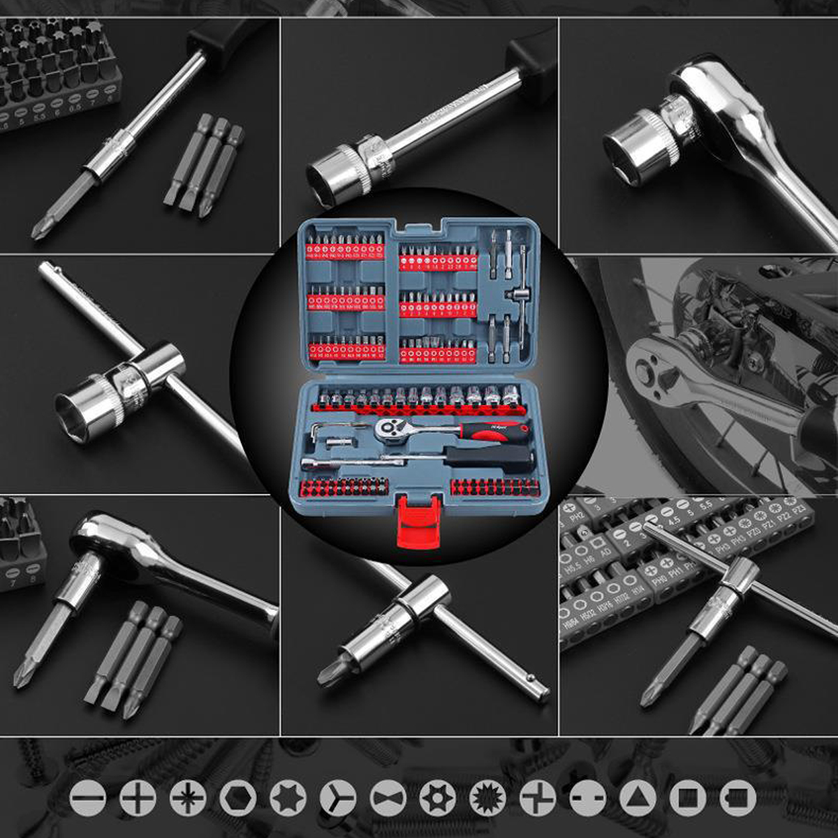Auto Repair Tool Set Multifunctional Special-Shaped Bit Socket Ratchet Wrench Set Hand Operated Hard Case