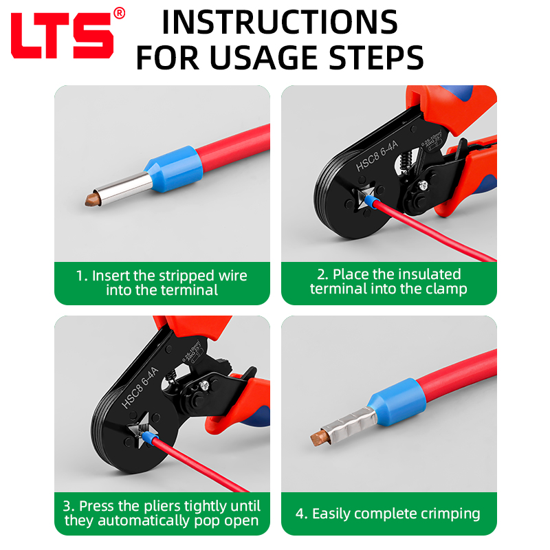 LTS HSC8 6-4A Crimping Pliers 1200pcs Set Wire & Cable Terminal Crimping Tool with Self-adjusting Design