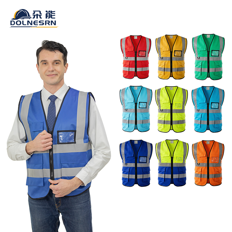 Factory Wholesale CE Class 2 Safety Vest With Pockets, Custom Logo High Visibility Reflective Zipper Workwear