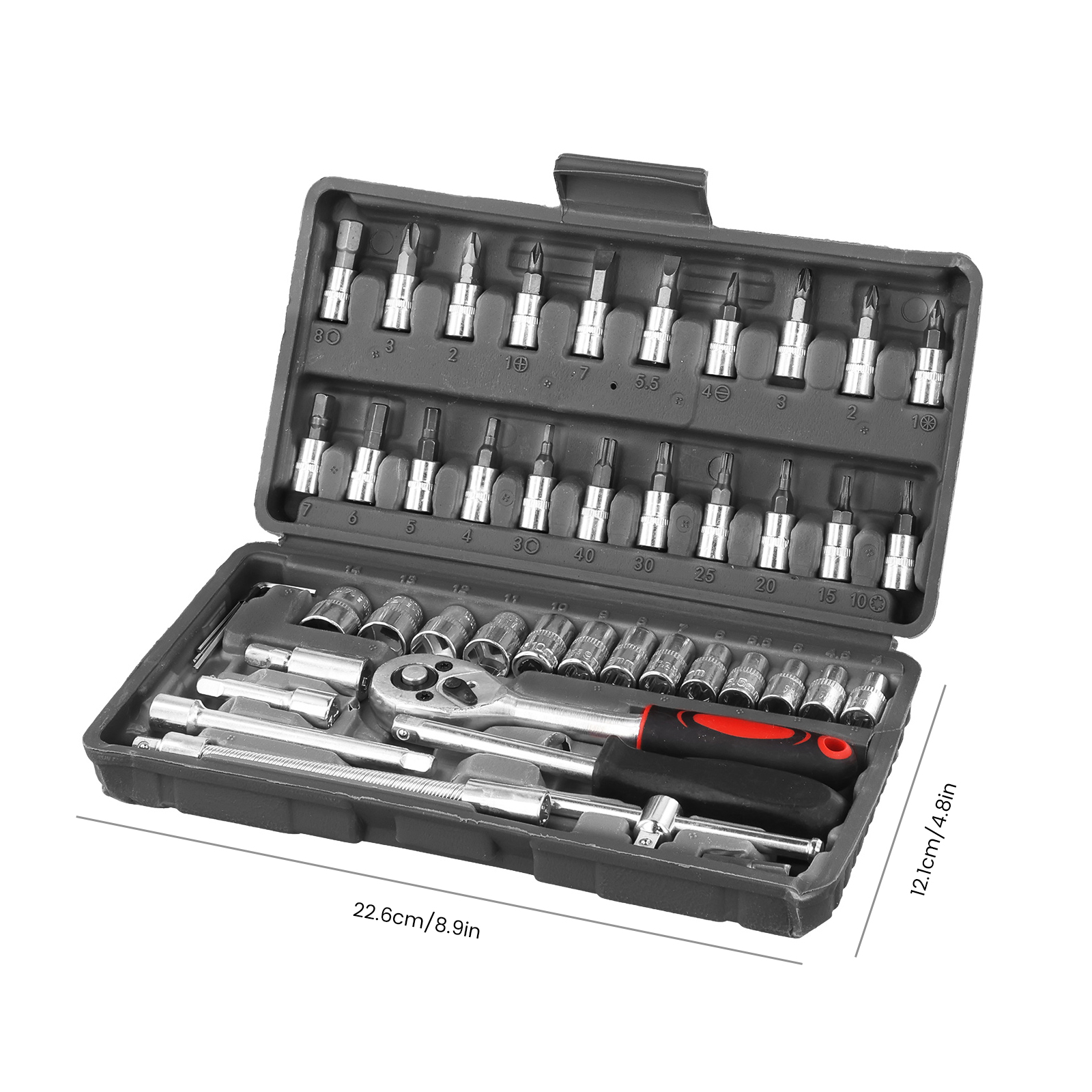 Podofo 46pcs Car Repair Tool Kit Ratchet Torque Wrench Spanner Screwdriver Socket Set Combo Perfect for Bicycle Auto Repairing