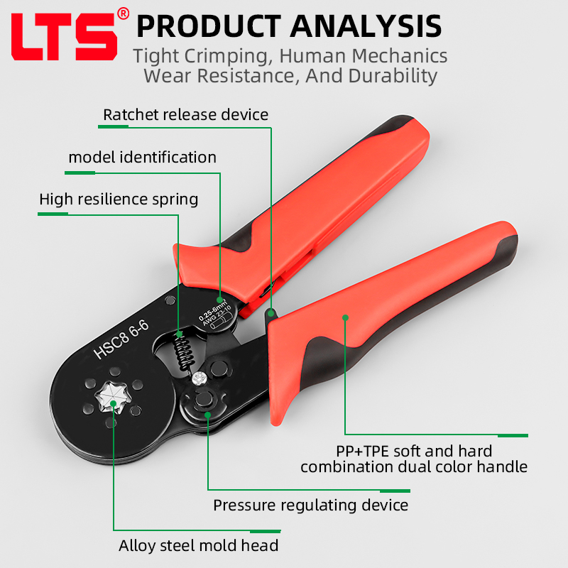 LTS HSC8 6-4A Crimping Pliers 1200pcs Set Wire & Cable Terminal Crimping Tool with Self-adjusting Design