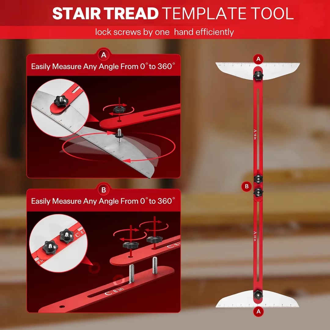 Precision DIY Hand Tools Woodworking Stair Tread Jig Shelf Gauge Layout Tool Contour Gauge Stair Tread Jig Gauge Measuring Tool