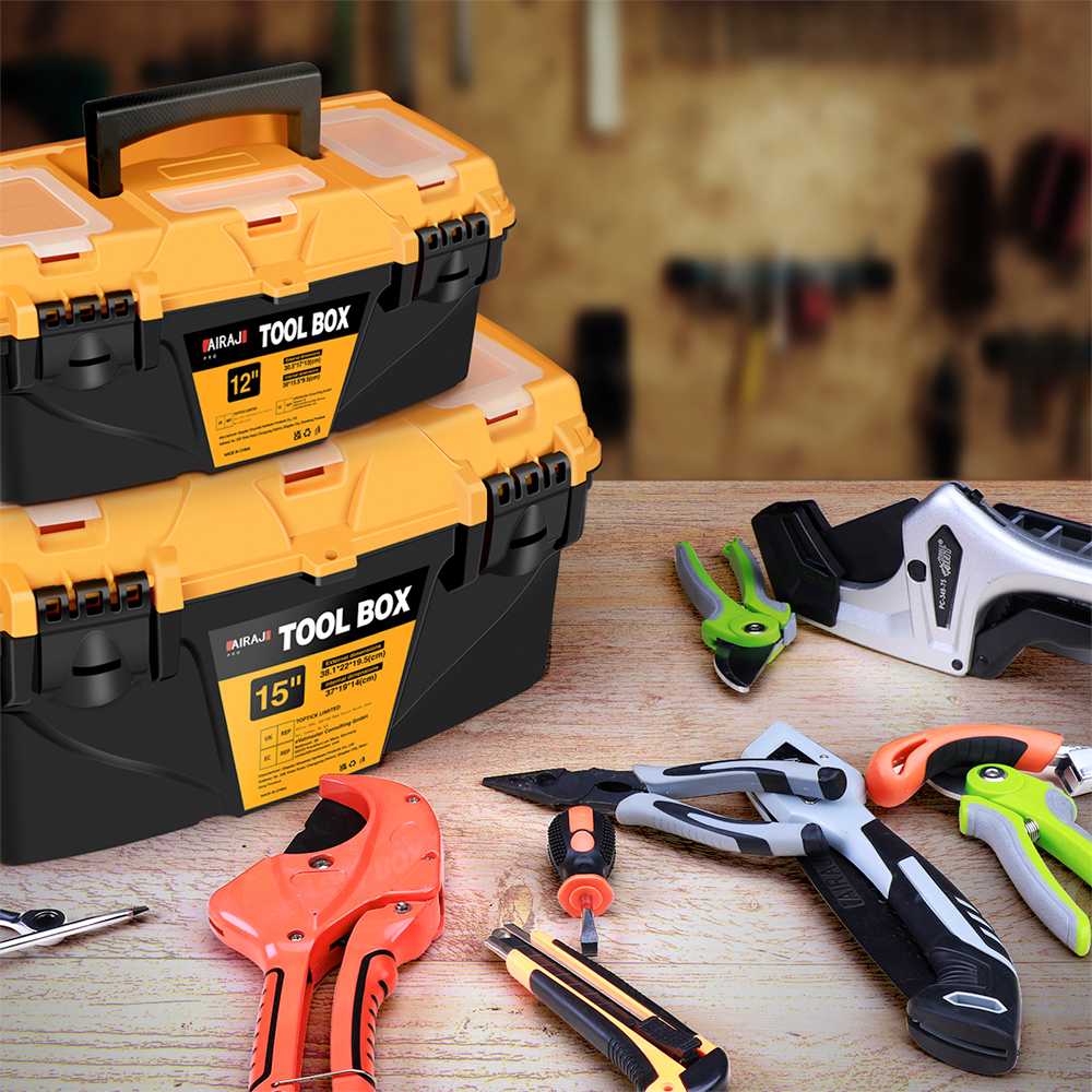 AIRAJ Double Layer Compartment Plastic Tool Case Box Storage Organizers Toolbox for Hardware Tools