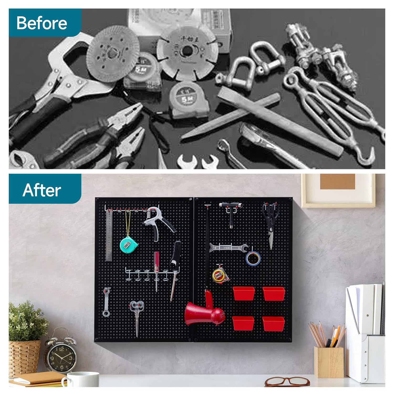 Steel Pegboard Kit with Vast Accessories for Tool Storage and Garage Organization Storage Holders &amp; Racks