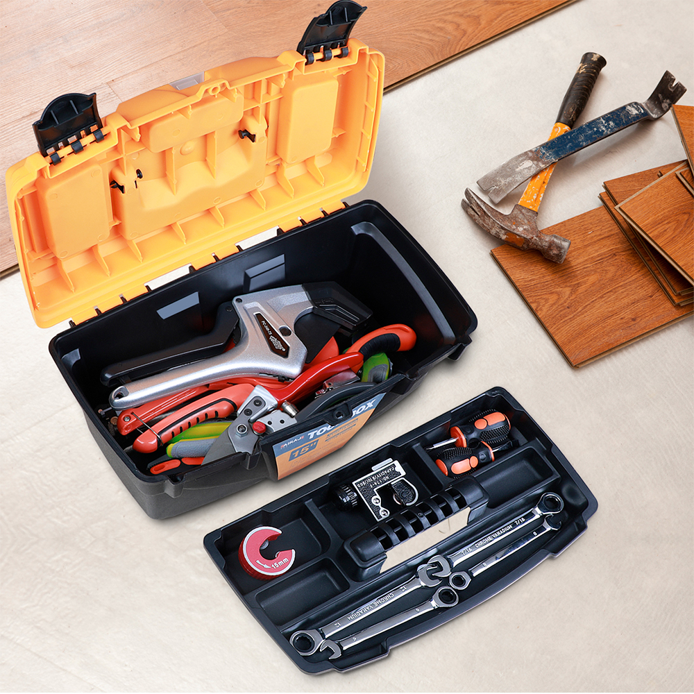 AIRAJ Double Layer Compartment Plastic Tool Case Box Storage Organizers Toolbox for Hardware Tools