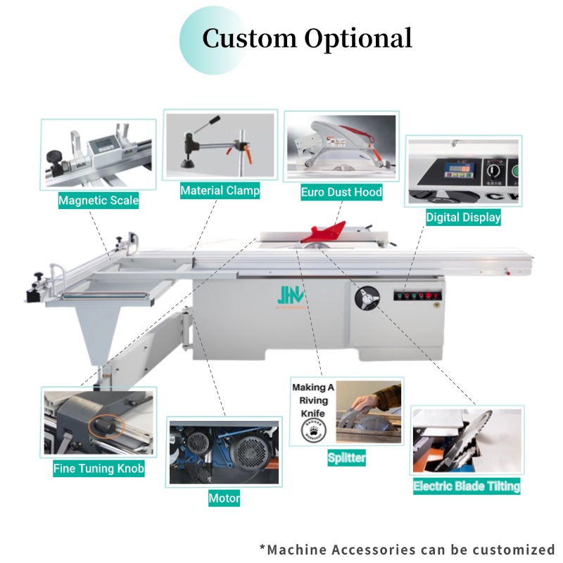 JINHAI 4kW 380V Sliding Table 45 Degree Precision Panel Saw For MDF Production With PLC Control