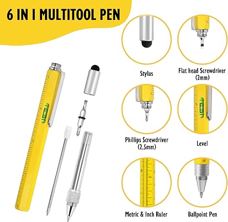 6 In 1 Engineer Multi-Tool Touch Screen Stylus Spirit Level Ruler Pen Premium Quality Promotional Ballpoint Pen
