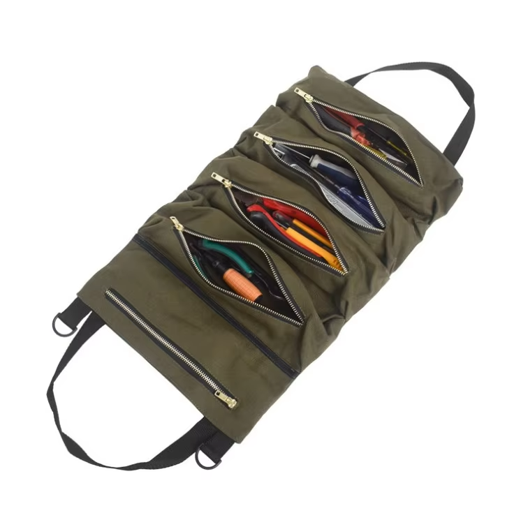 Wholesale Canvas Cotton Multi-Purpose Tool Roll up Bag Organizer Bucket with Wrench Pouch for Tool Storage