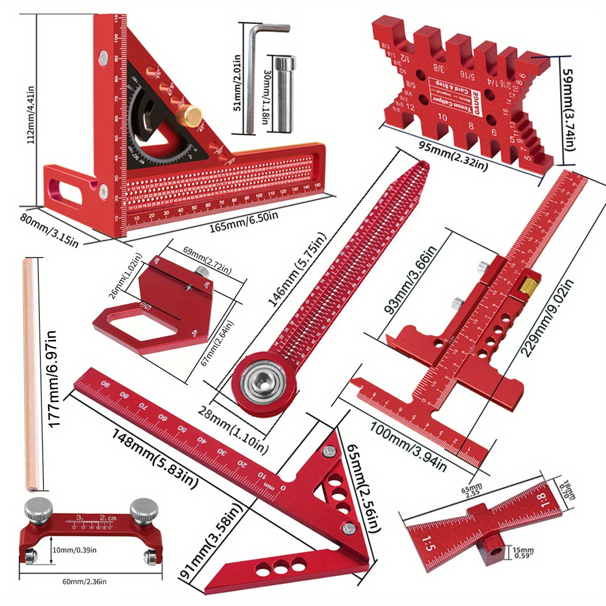 9 Set Woodworking Ruler Marking Set