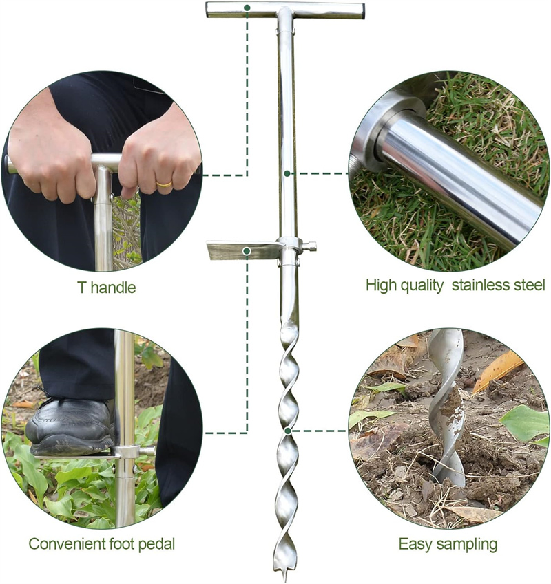 Auger Soil Sampler Probe with with Foot Pedal Stainless Steel Soil Test Tool Equipment for Plant Care Lawn Garden Farm