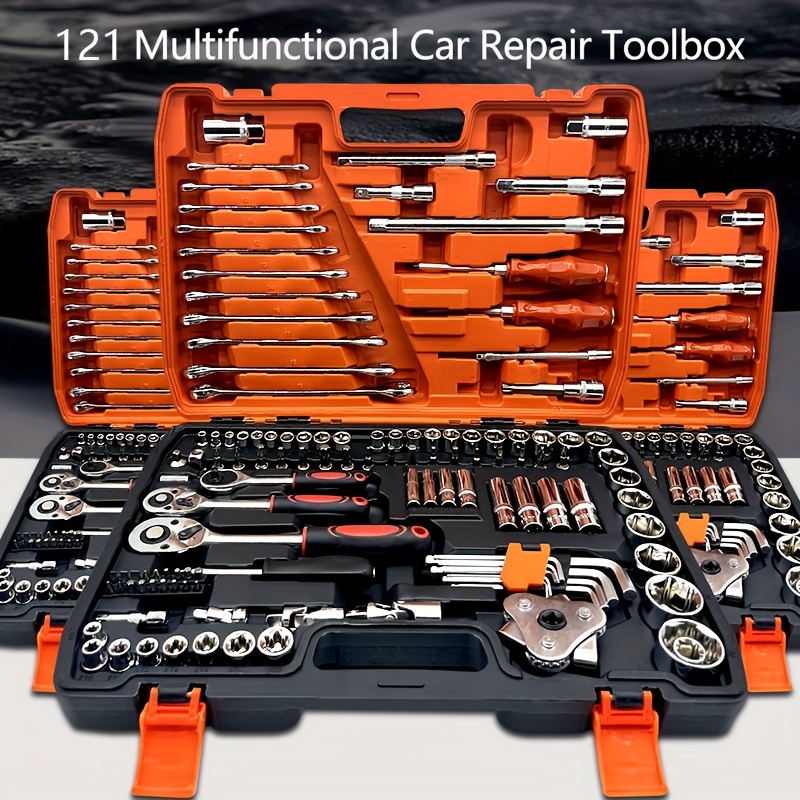 121pcs Auto Repair DIY Mechanic's Tool Set Quick Ratchet Wrench Screwdriver Sockets with Bit OEM Hard Case Household Manual