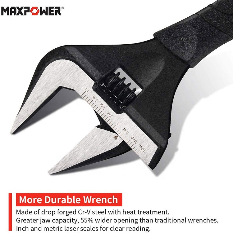 MAXPOWER 200mm Plumbing Adjustable Wide Mouth Wrench with Soft Grip