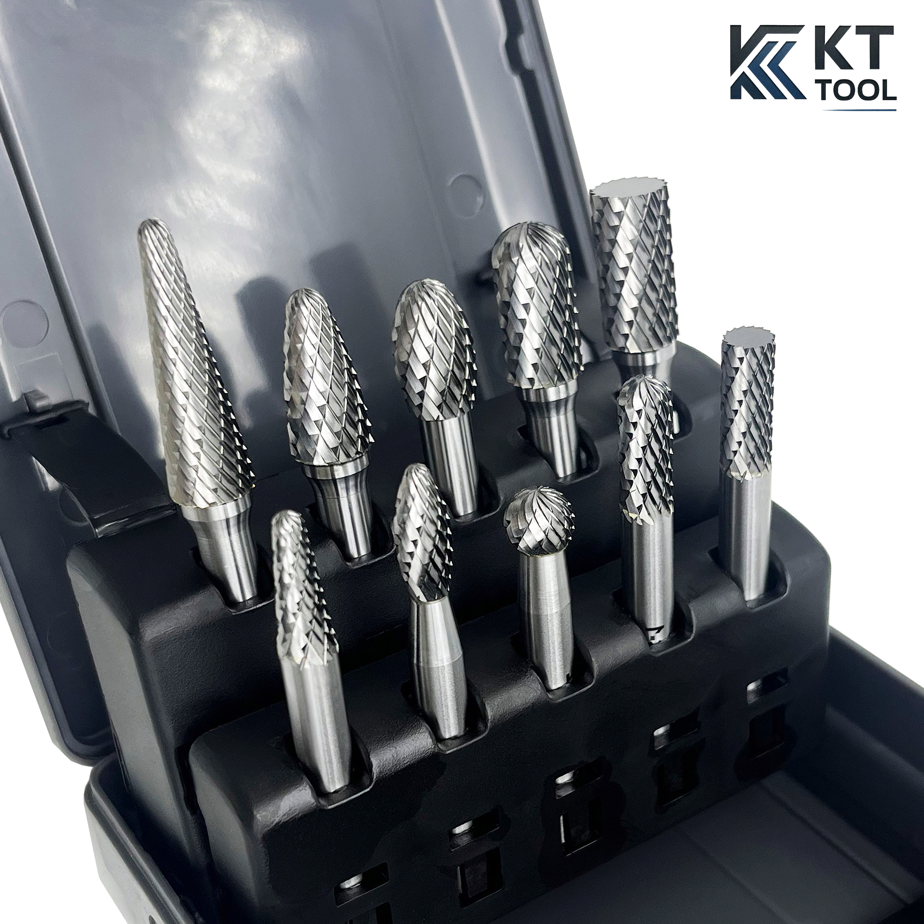 Kente Tungsten Carbide Rotary Burr Set 1/4" Straight Shank Double Cut for Metalworking Deburring Carving &amp; Engraving (10-Piece)
