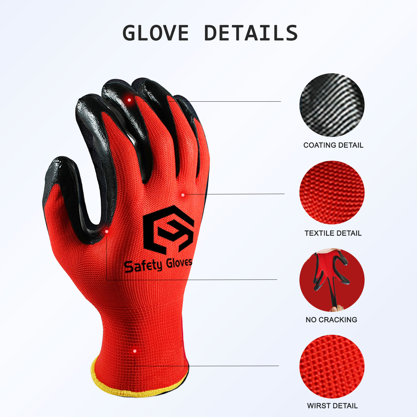CY MechanicHand Gloves For Nitrile Coated Work Construction Workshop Heavy Duty Gloves Worker Brick Builders Grip Safety Gloves