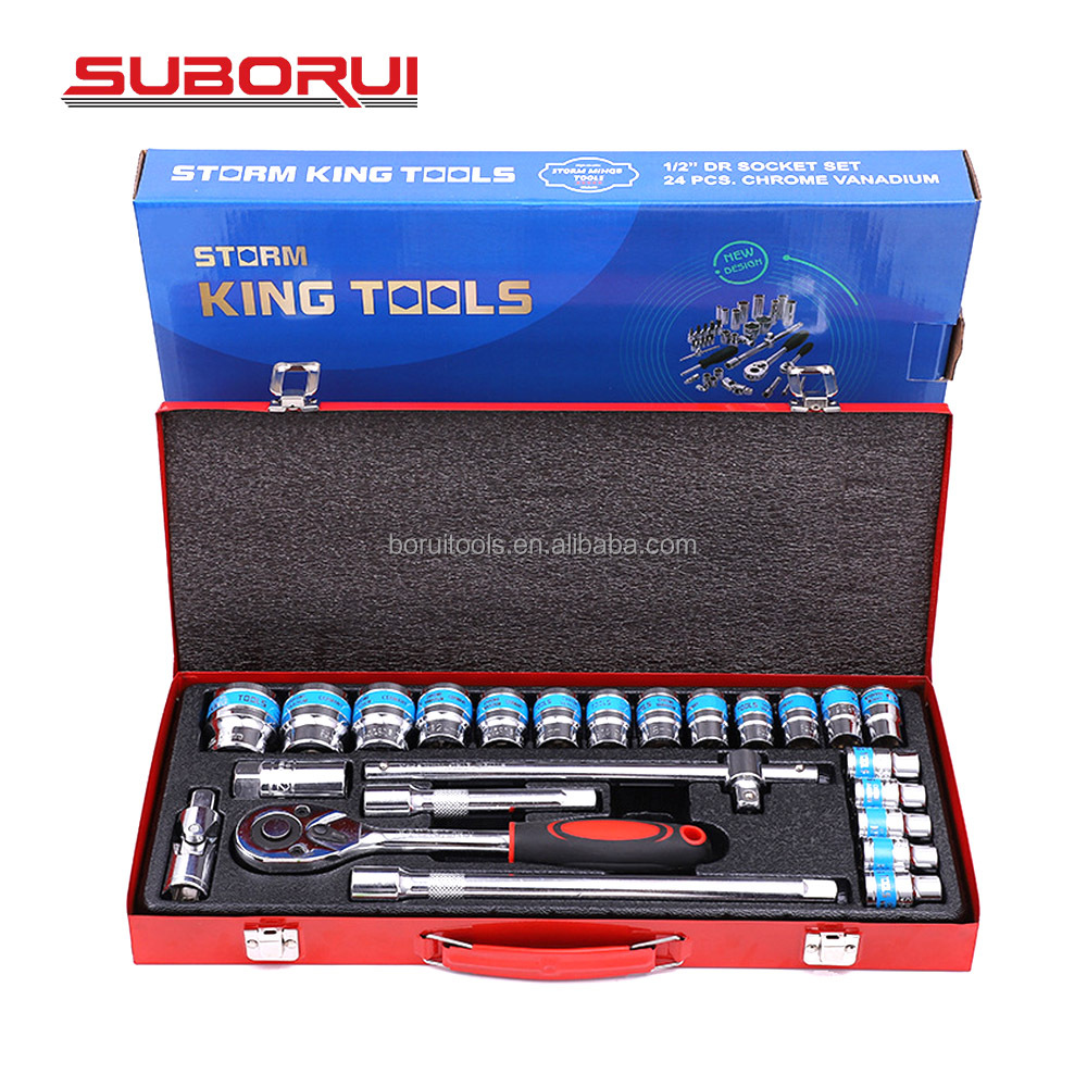 SUBORUI 24PCS OEM Hardware Hand Tool Kit Auto Car Repair 1/2" Socket Wrench Set with Screwdriver and Combination