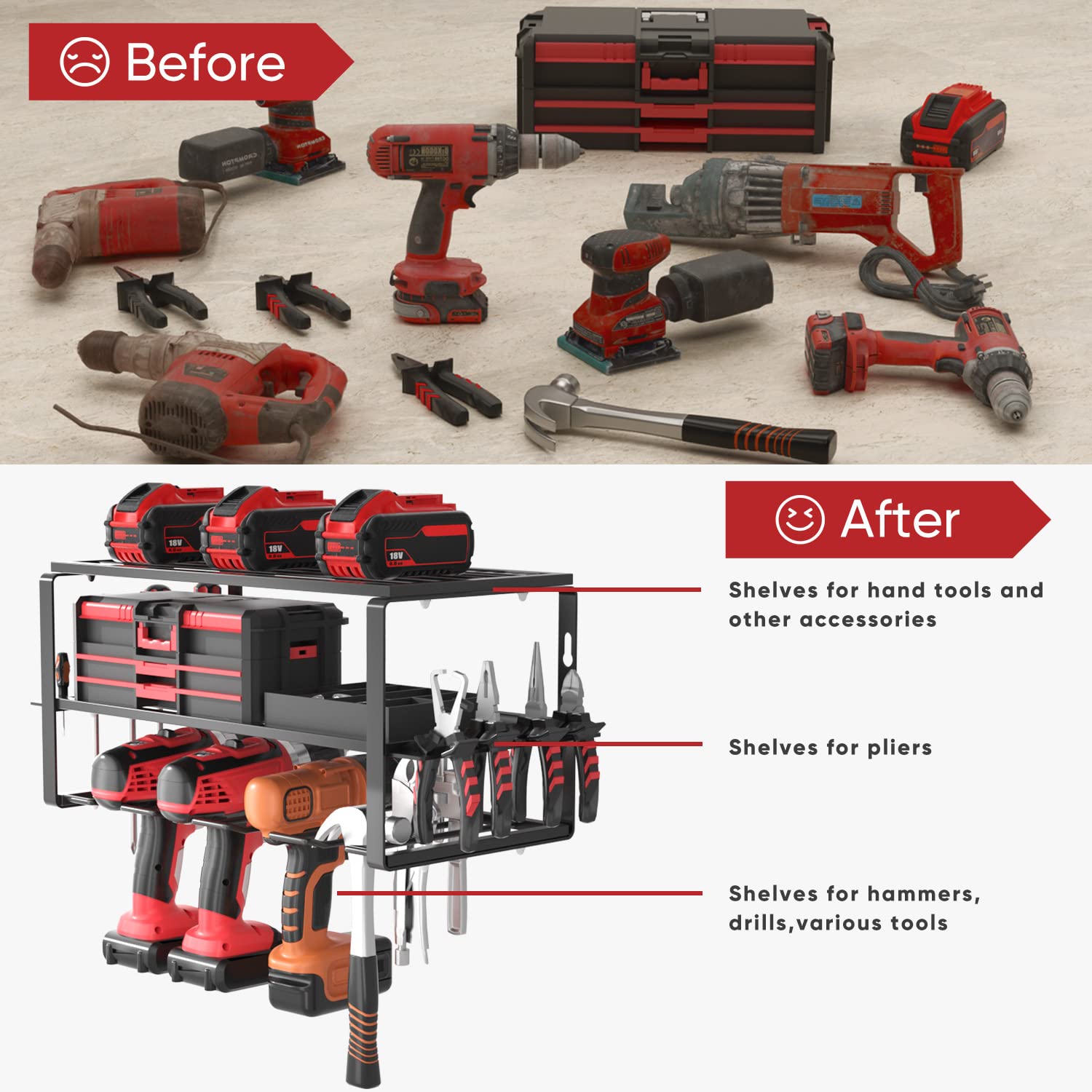 Guangzhou OEM ODM Metal Power Tool Organizer Wall Mount Heavy Duty Garage Foldable Tools Storage Racks Manufacture Drill Holder