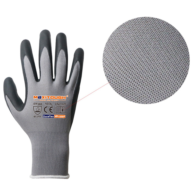 MAXITOUGH 13Gauge Polyester Work Hand Gloves With Nitrile Foam Coating En388 Grip Garden Gloves &amp; Protective Gear Safety Gloves