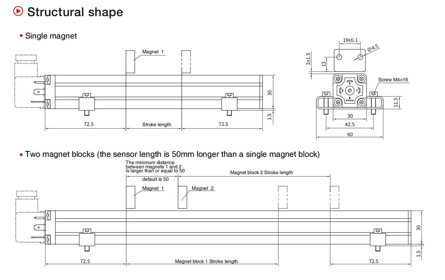 TEC displacement sensor dimensional drawing