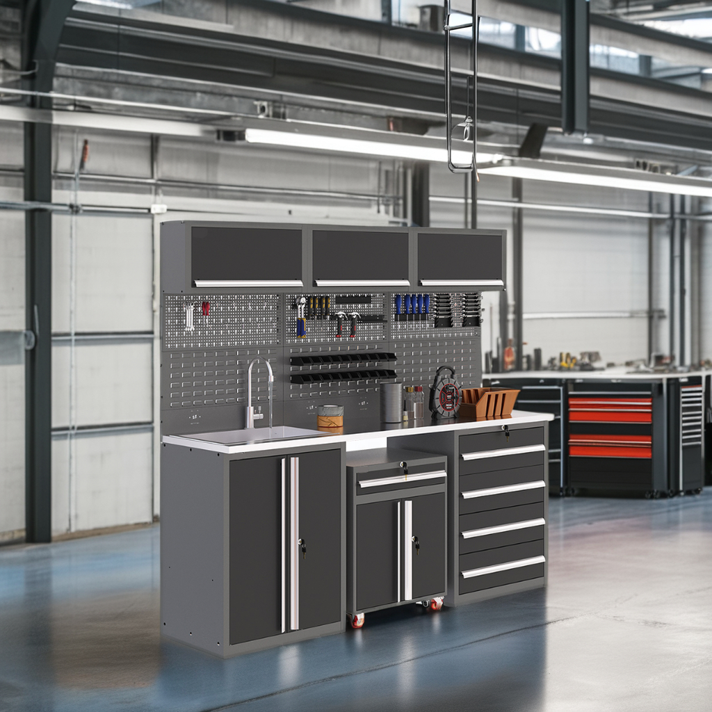 JZD OBM New Black Combination Large Steel Workshop Removable Workbench Tool Cabinet Stainless Steel Wood Aluminium Tool Storage