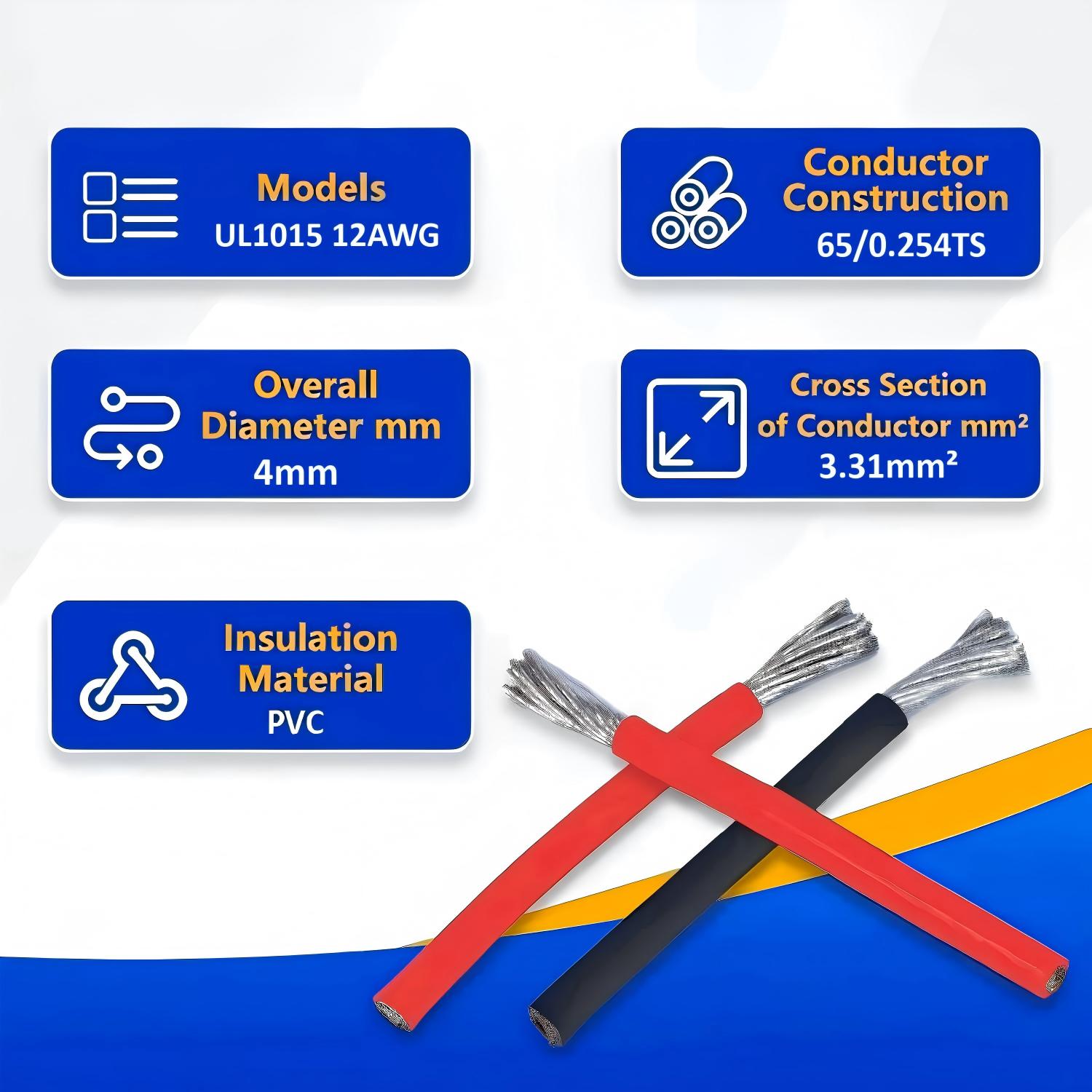 12AWG PVC Electric Cable 3.3mm&sup2; Copper Conductor Stranded Cables 12# Flexible PVC Insulated Electrical Wires Manufacturer UL1015