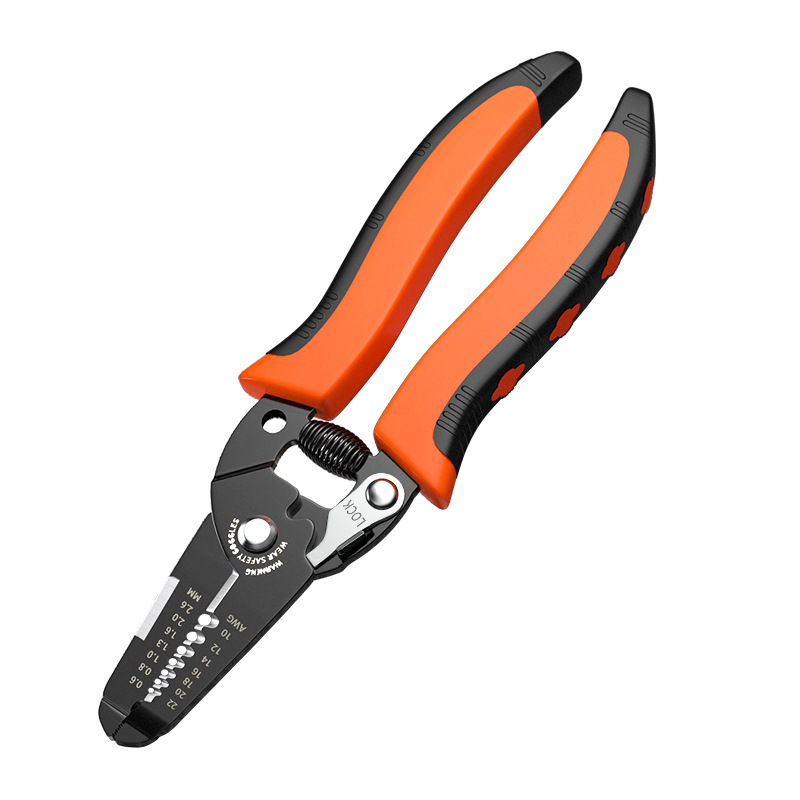 Electrician Wire Stripper Cable Scissors Stripping Pliers Wire Pulling Industrial Grade Serrated Orange/Black Metric/AWG
