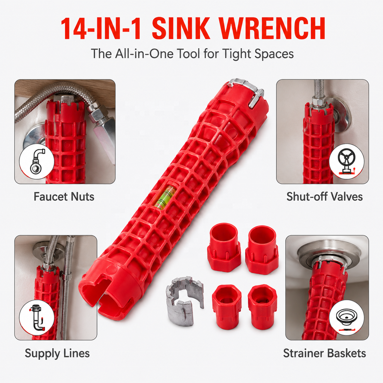 8-in-1 Customizable OEM DIY Alloy Basin Pipe Wrench Set Multifunctional Metric Faucet Installer Plumbing Tool Box Toilet Bowl