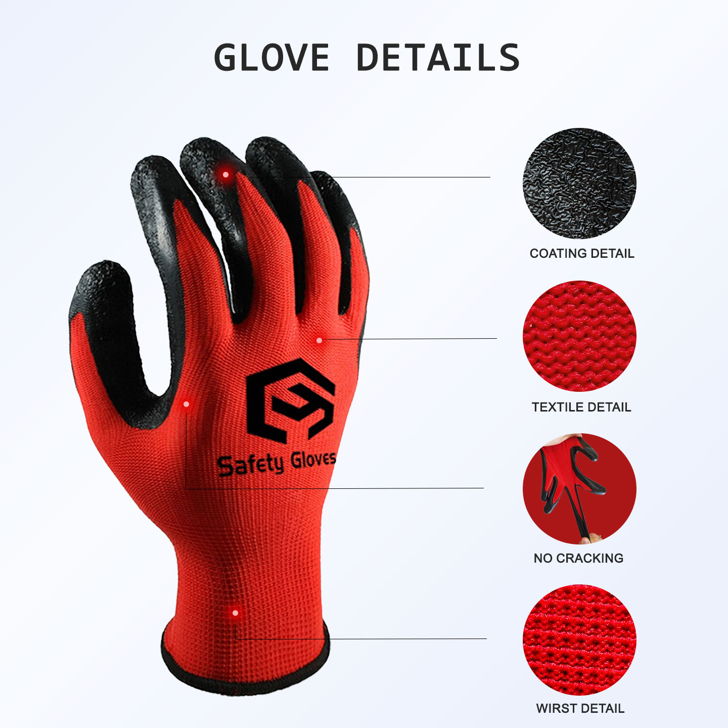 CY CE Certified Abrasion Resistant Safety Gloves EN388 Anti-Slip Latex Coating Hand Protection Work Gloves For Construction
