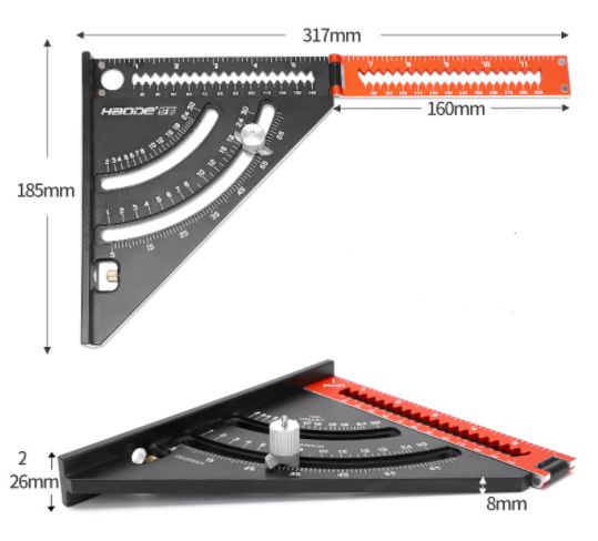 Aluminum Alloy Triangle Ruler,Square Measuring Folding Triangle Ruler,Layout Tool with Base Precision Goniometer Multi-Angle