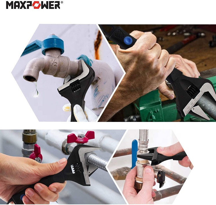 MAXPOWER 200mm Plumbing Adjustable Wide Mouth Wrench with Soft Grip
