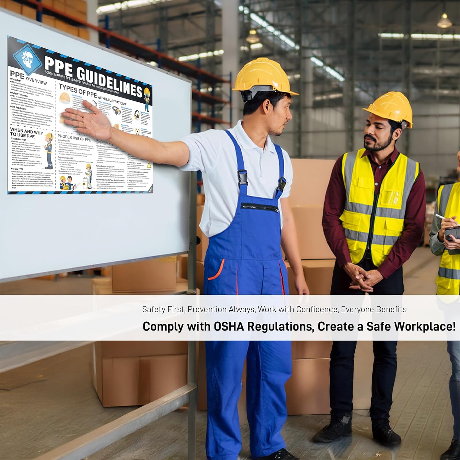 PPE Safety Poster OSHA Compliant Personal Protective Equipment (PPE) Guide For Workplace &amp; Construction, Protective Gear Usage