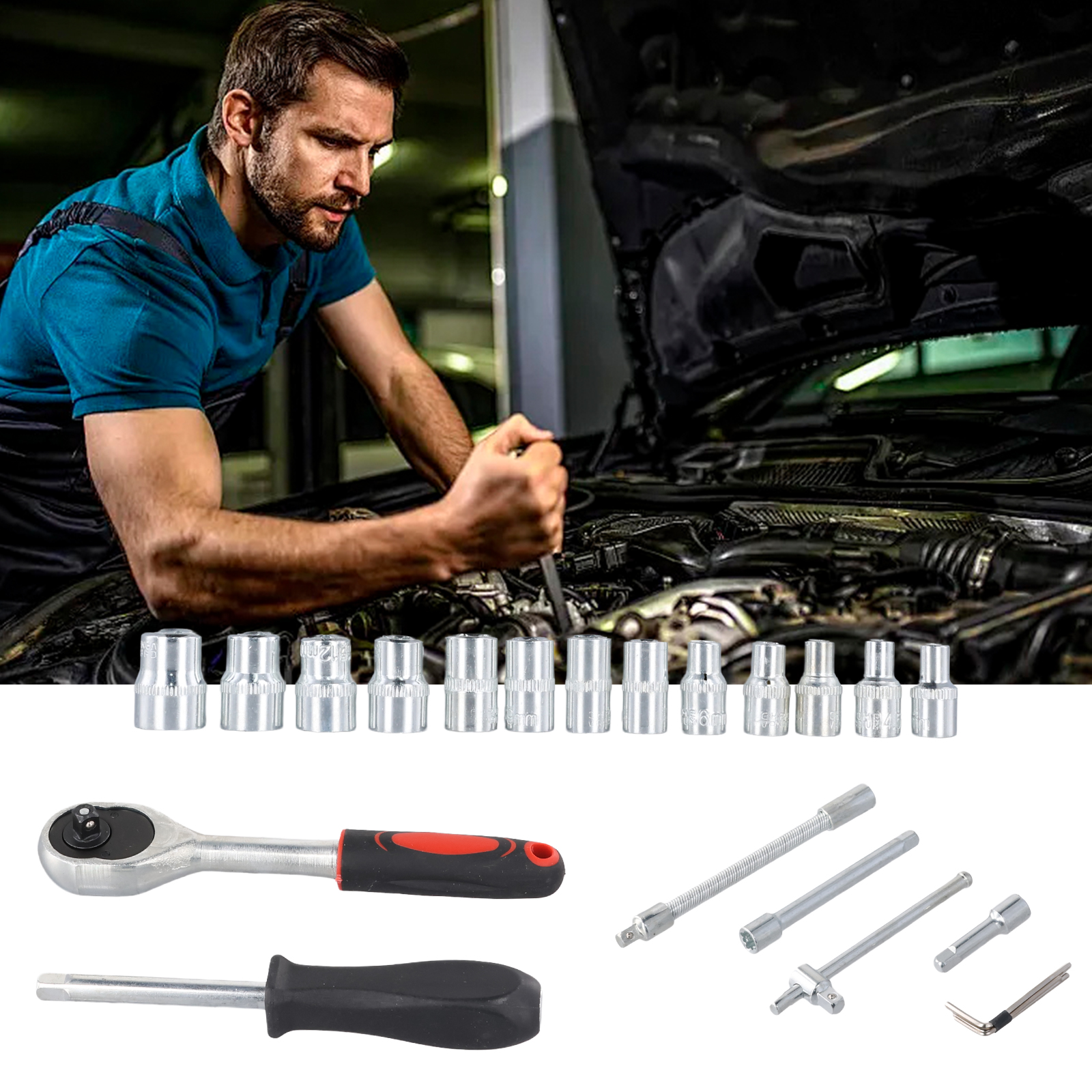 Podofo 46pcs Car Repair Tool Kit Ratchet Torque Wrench Spanner Screwdriver Socket Set Combo Perfect for Bicycle Auto Repairing