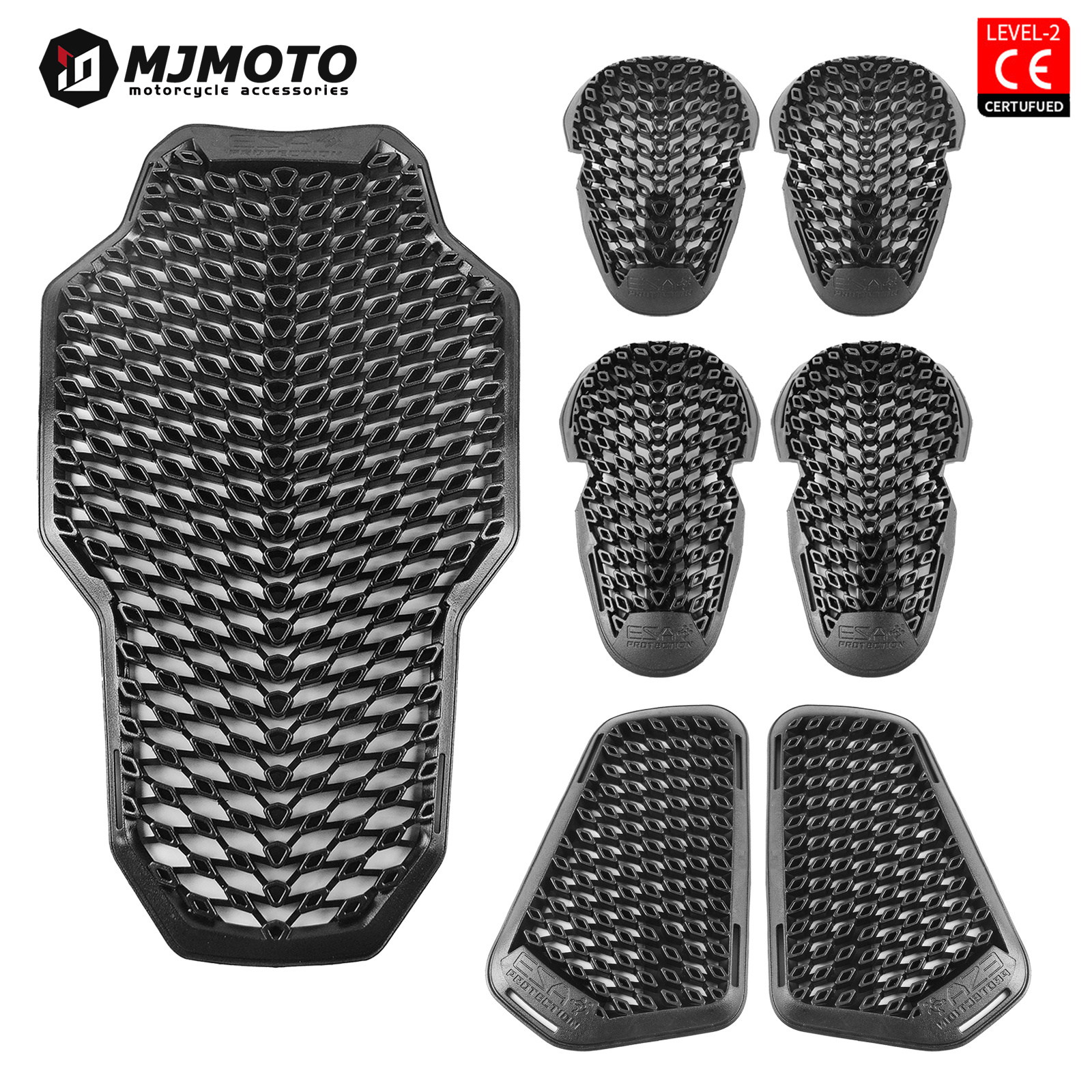 Black CE Level 2 Motorcycle Body Protection Pad Universal Motocross Racing Safety Insert Armor Back Elbow and Knee Protector