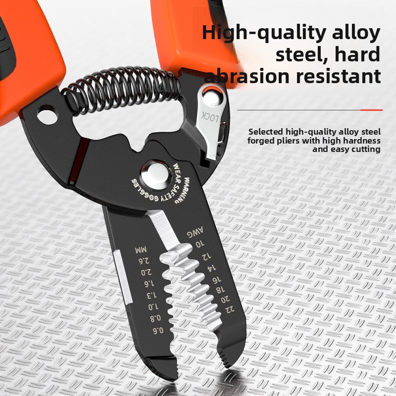 Electrician Wire Stripper Cable Scissors Stripping Pliers Wire Pulling Industrial Grade Serrated Orange/Black Metric/AWG