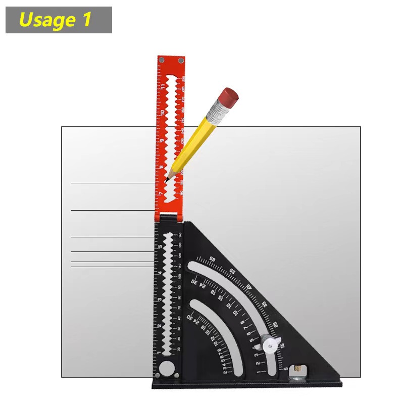Aluminum Alloy Triangle Ruler,Square Measuring Folding Triangle Ruler,Layout Tool with Base Precision Goniometer Multi-Angle