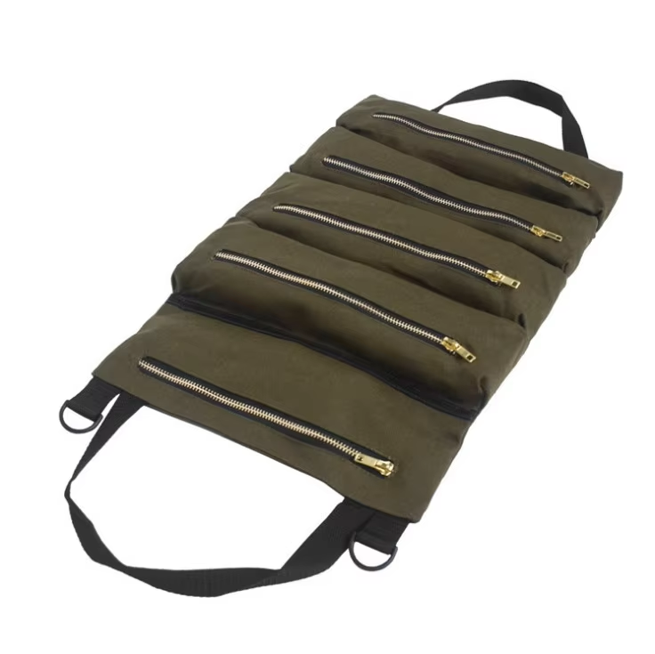 Wholesale Canvas Cotton Multi-Purpose Tool Roll up Bag Organizer Bucket with Wrench Pouch for Tool Storage