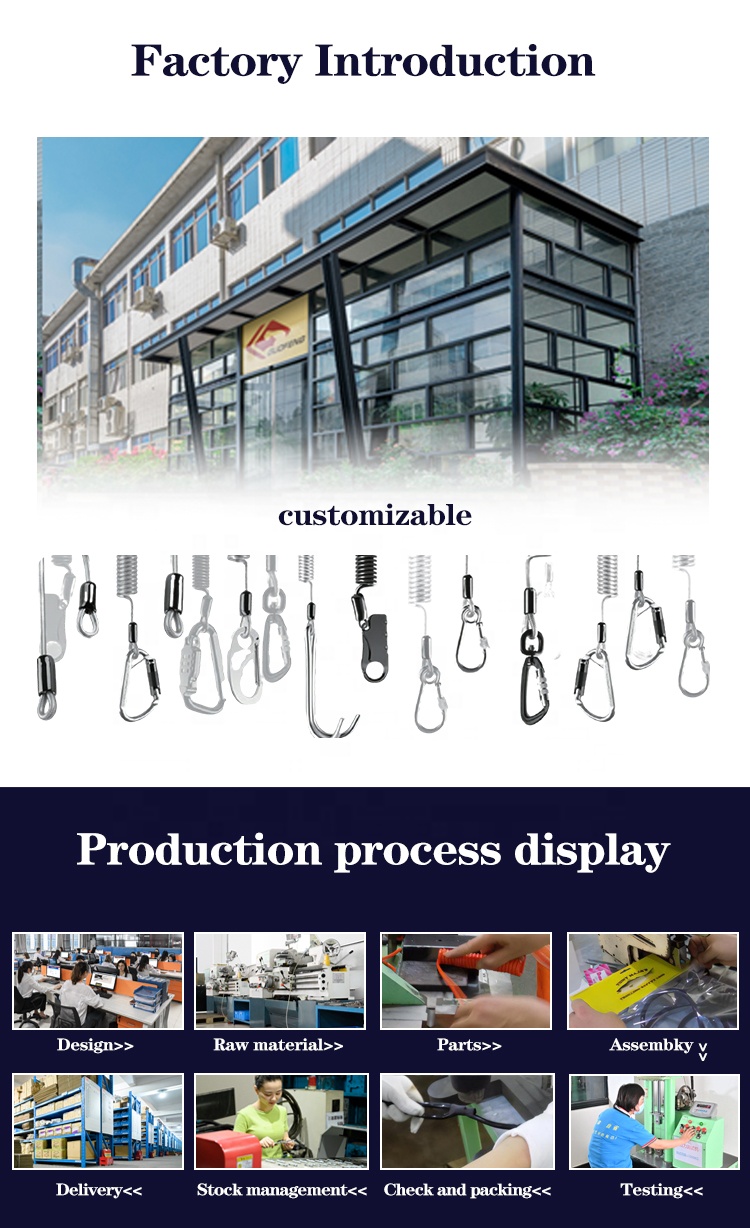 GUOFENG Custom Spring Security Cable Lanyard Heavy Duty Fall Protection Tether Adjustable Safety Accessory For Construction Use