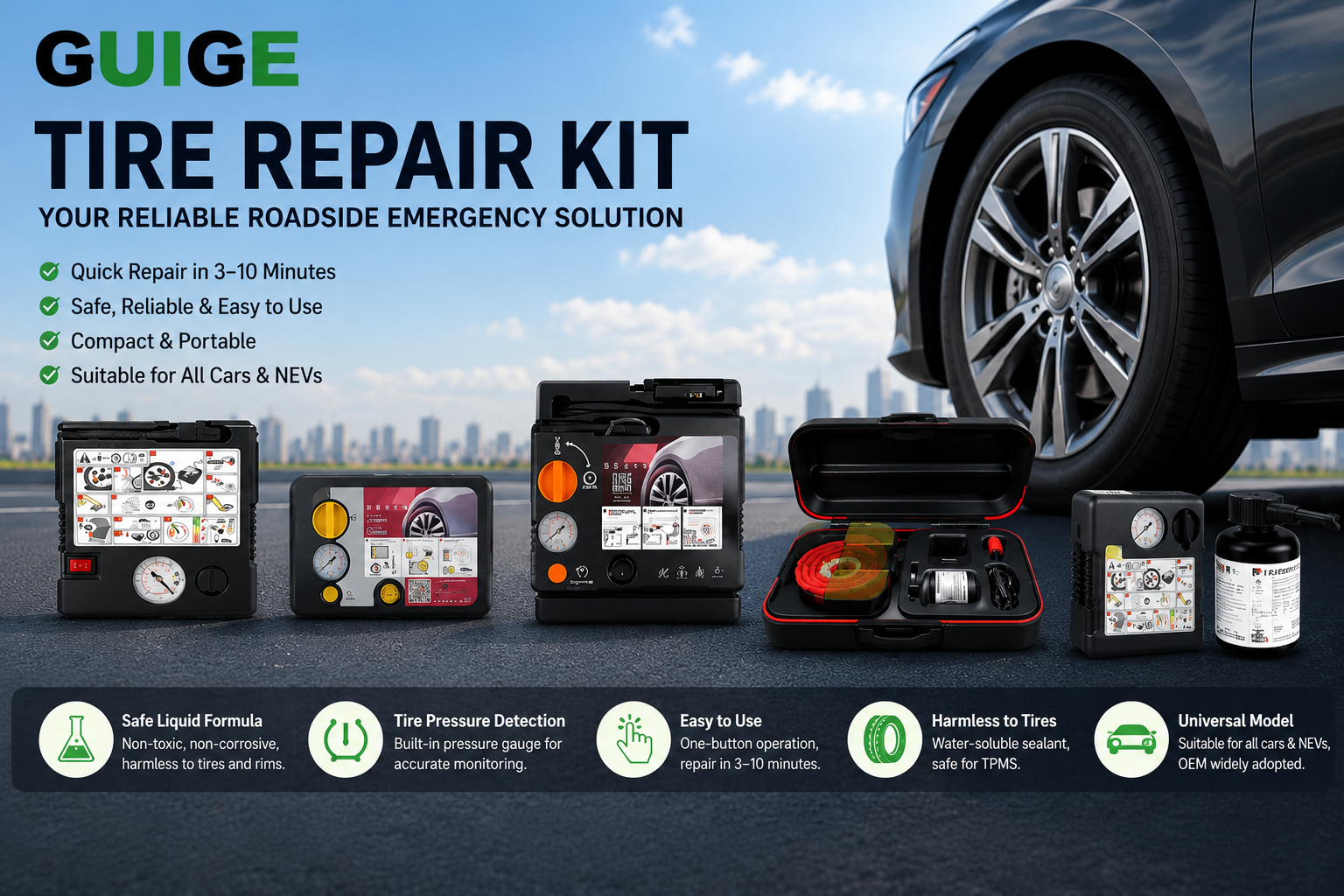 2nd Generation Auto Tire Repair Kit Lithium Powered Fast Repair Tire Patching Tool Kit Emergency Lithium Battery Tyre Inflator