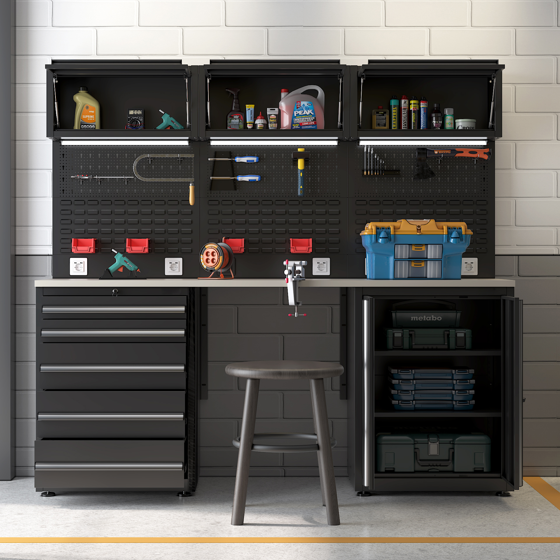 JZD OBM New Black Combination Large Steel Workshop Removable Workbench Tool Cabinet Stainless Steel Wood Aluminium Tool Storage