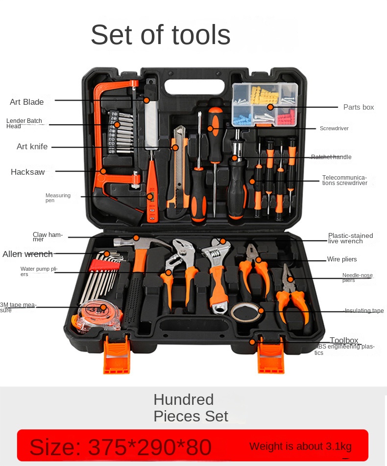 Household Hardware Hand Tools Combination Toolbox Gift Set with Socket Set Wrenches Pliers