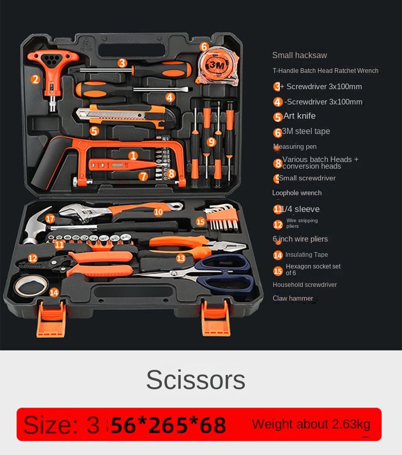 Household Hardware Hand Tools Combination Toolbox Gift Set with Socket Set Wrenches Pliers