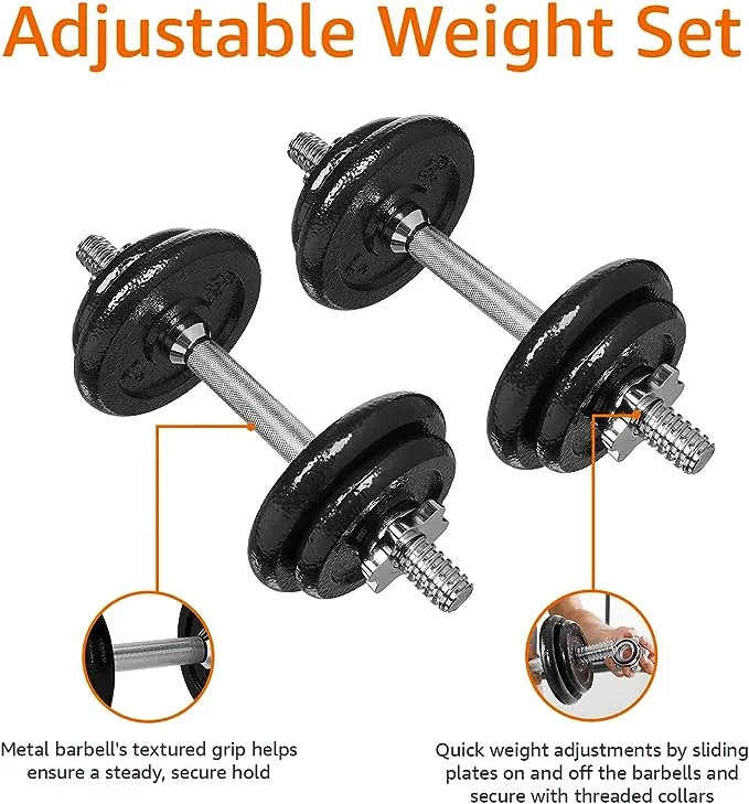 Adjustable Barbell Lifting Dumbbells Weight Set 20kg Black