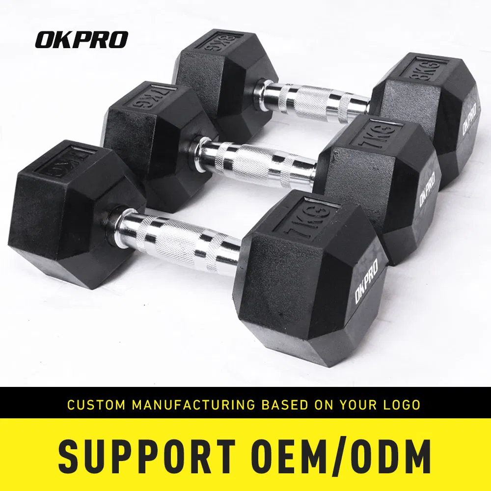 Factory Wholesale Customization Iron Dumbbell Set Gym Equipment Fitness Rubber Hex Dumbbell