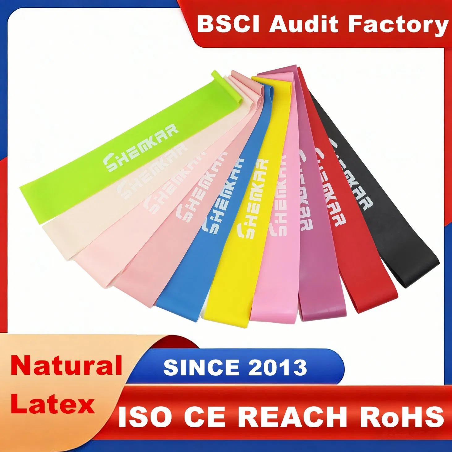Shemkar Customized Natural Latex Rubber Elastic Exercise Fitness Resistance Loop Bands Set