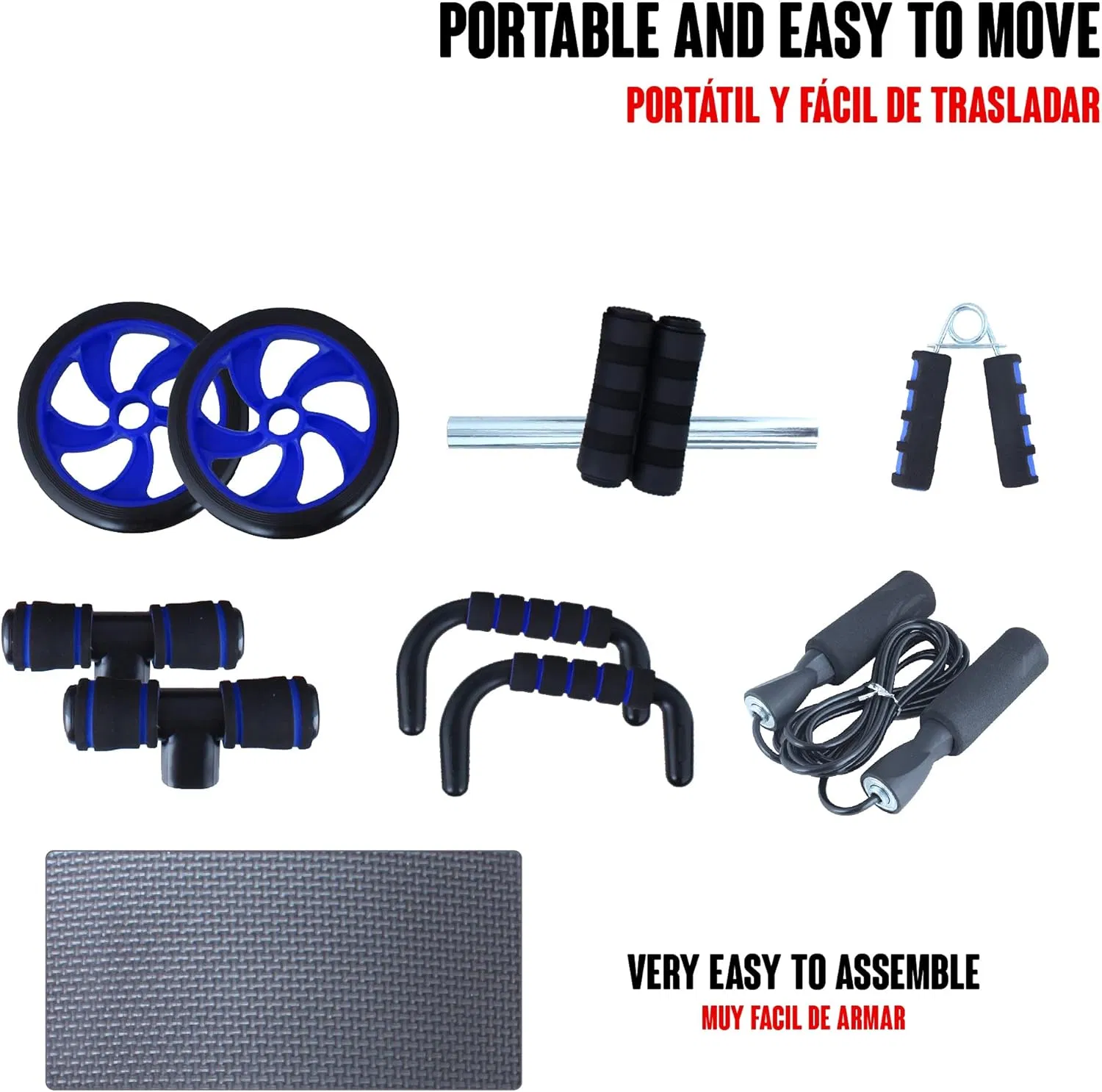 Roller Exercise Wheel Jump Rope Resistance Bands Push up Stand Bar Abdominal Wheel Grip Strength Home Gym Abdominal Muscle Training Fitness Ab Wheel Roller