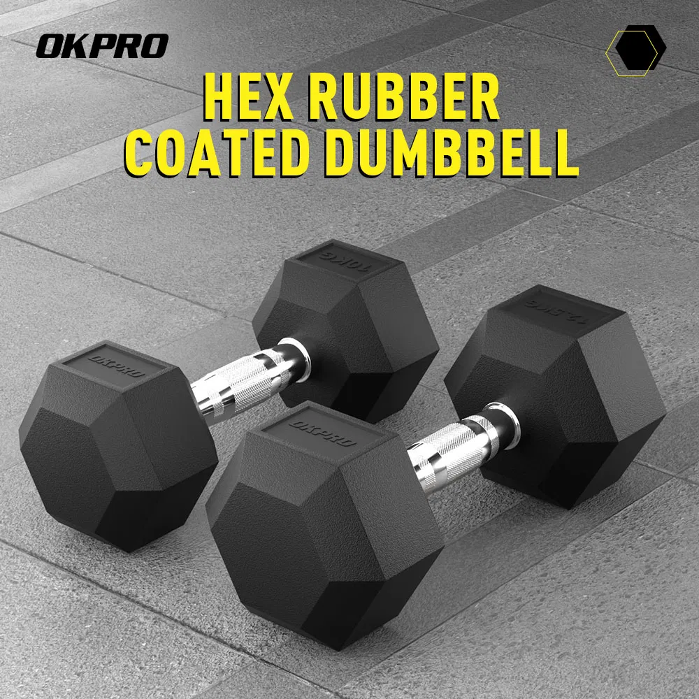 Factory Wholesale Customization Iron Dumbbell Set Gym Equipment Fitness Rubber Hex Dumbbell