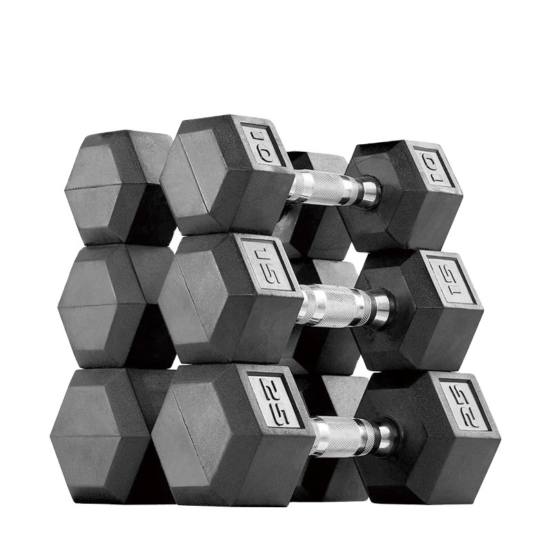 Custom Logo Gym Black Rubber Coated Hex Rubber Cast Iron Dumbbell