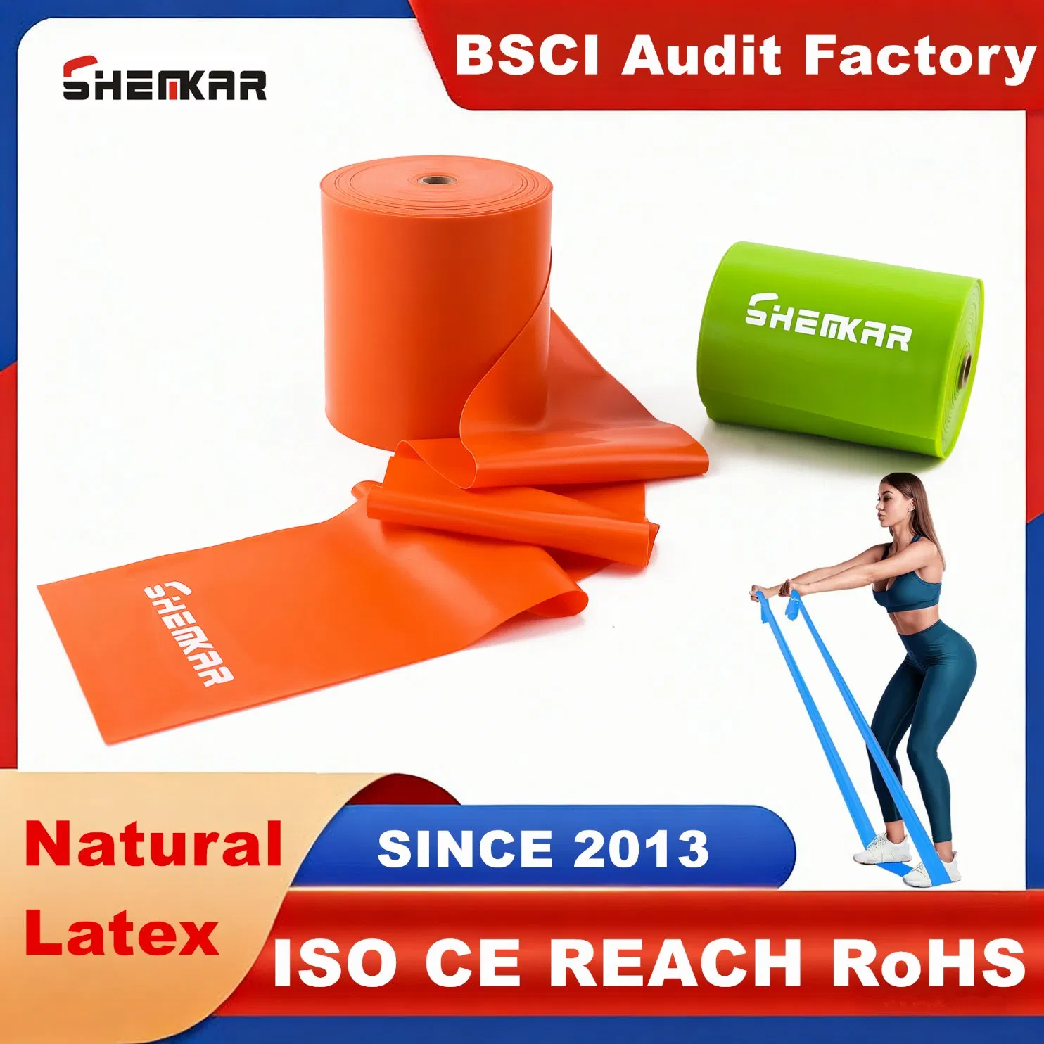 Custom Color 5 Different Levels Resistance Fitness Elastic Bands Set for Yoga Pilates Workout Physiotherapy Strength Training